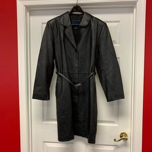 Venezia Black Leather Belted Coat sz 14/16